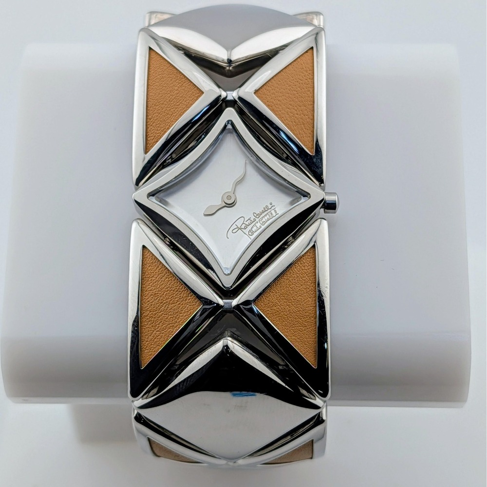 Just Cavalli 4Face Geometric Y2K Leather Panel Bracelet Watch 27mm 6.5"